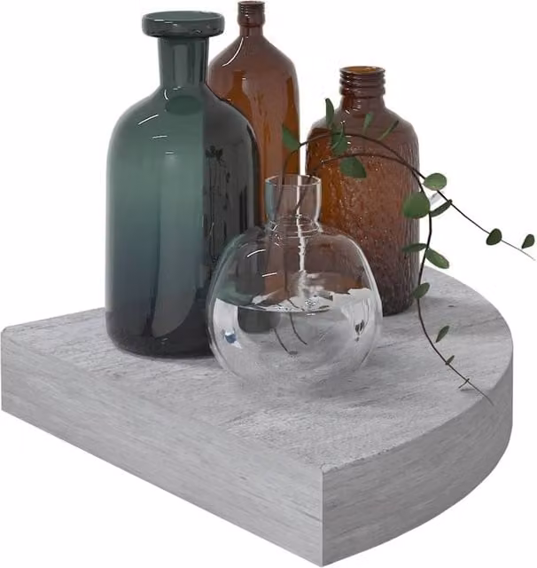 Berkfield Home Wall Mounted Corner Shelves, 2 Pack, Concrete Grey MDF and Metal, W/D/H: 25 x 25 x 3.8 cm