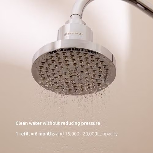 Tappwater ShowerPro Rain Replacement Shower Head Cartridge and Filter in Silver with KDF-55 and SMR Technology for Limescale Reduction – 3