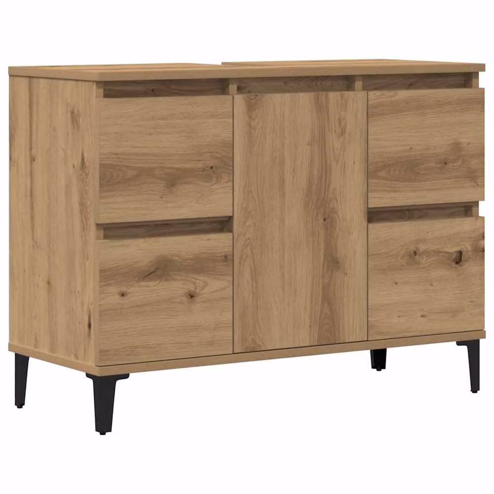 Berkfield Home Artisan Oak Sink Cabinet in Brown, W/D/H: 80 x 33 x 60 cm – 3