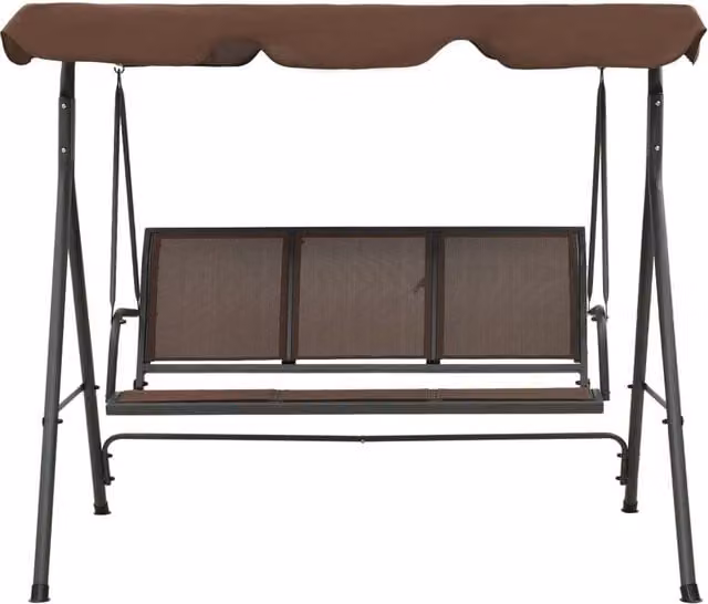 Berkfield Home Garden Swing Bench with Sun Canopy in Brown