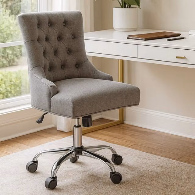 Orsina Grey Fabric and Metal Modern Executive Swivel Home Office Chair