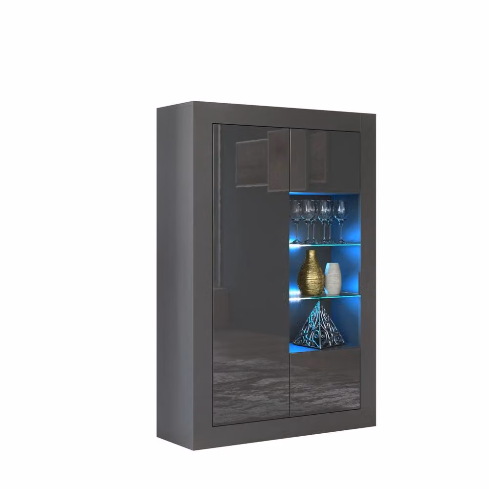 Creative Furniture Arcadia Display Cabinet in Dark Grey with Glossy Glass Doors and Integrated LED Lighting – 3
