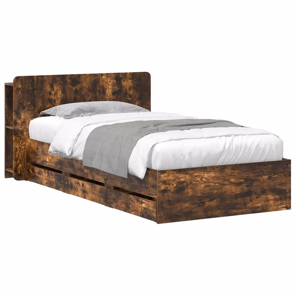 Berkfield Home Modern Bed Frame with Storage Drawers in Smoked Oak Brown, W/D/H: 90 x 200 cm – 2