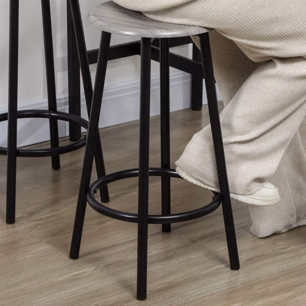 STILVORA Bar Table and 4 Stools Set in Grey and Black with Wood and MDF Structure – 5