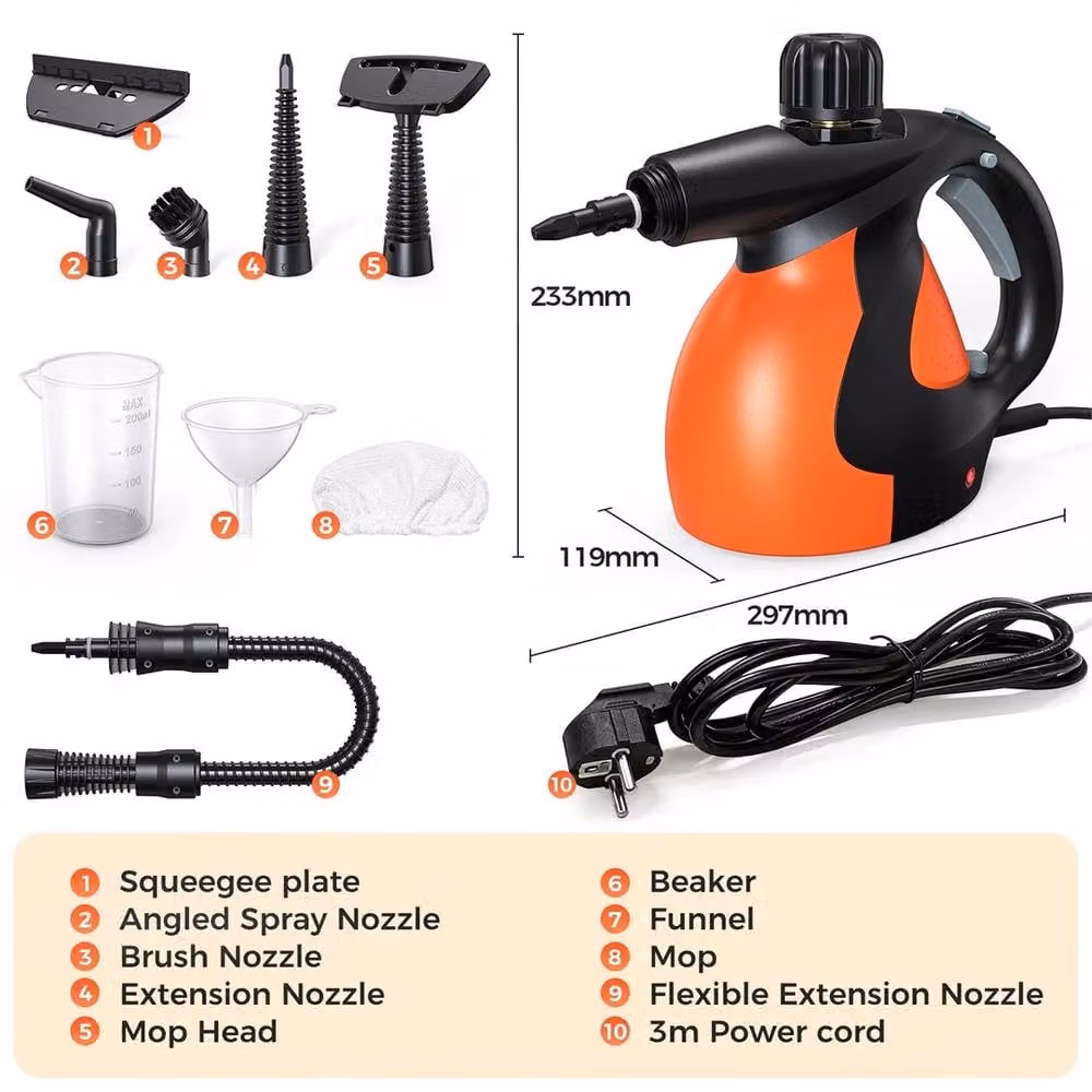 SPETLEK 1200W Handheld Steam Cleaner with 3.5 Bar Pressure and 400ml Capacity in Orange – 2