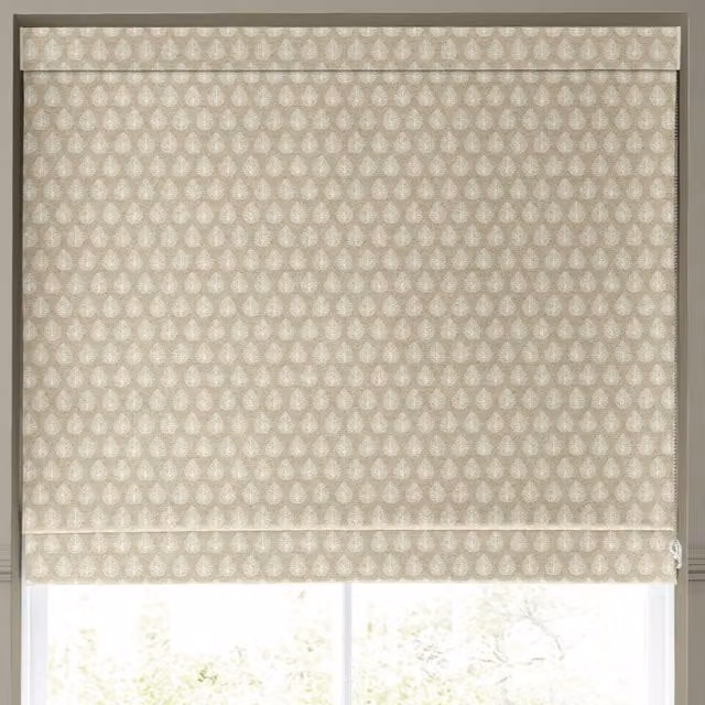 Emily Bond Jaipur Made to Measure Blackout Roman Blind in Beige Geometric Leaf Pattern