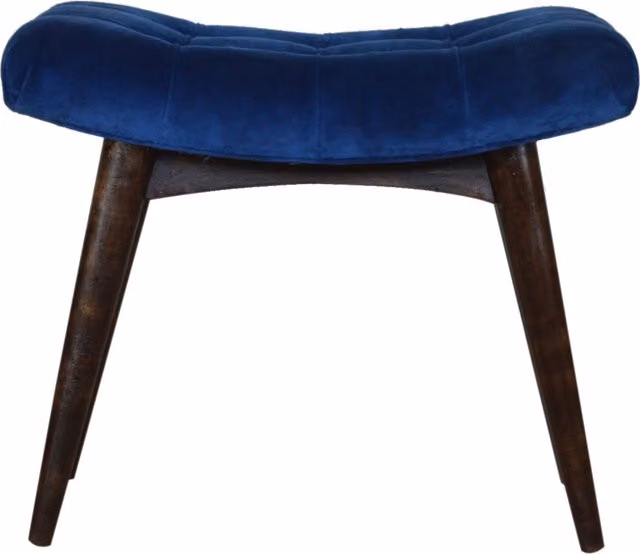KDMK Scandinavian Style Blue Cotton Velvet Upholstered Bench with Mango Wood Frame