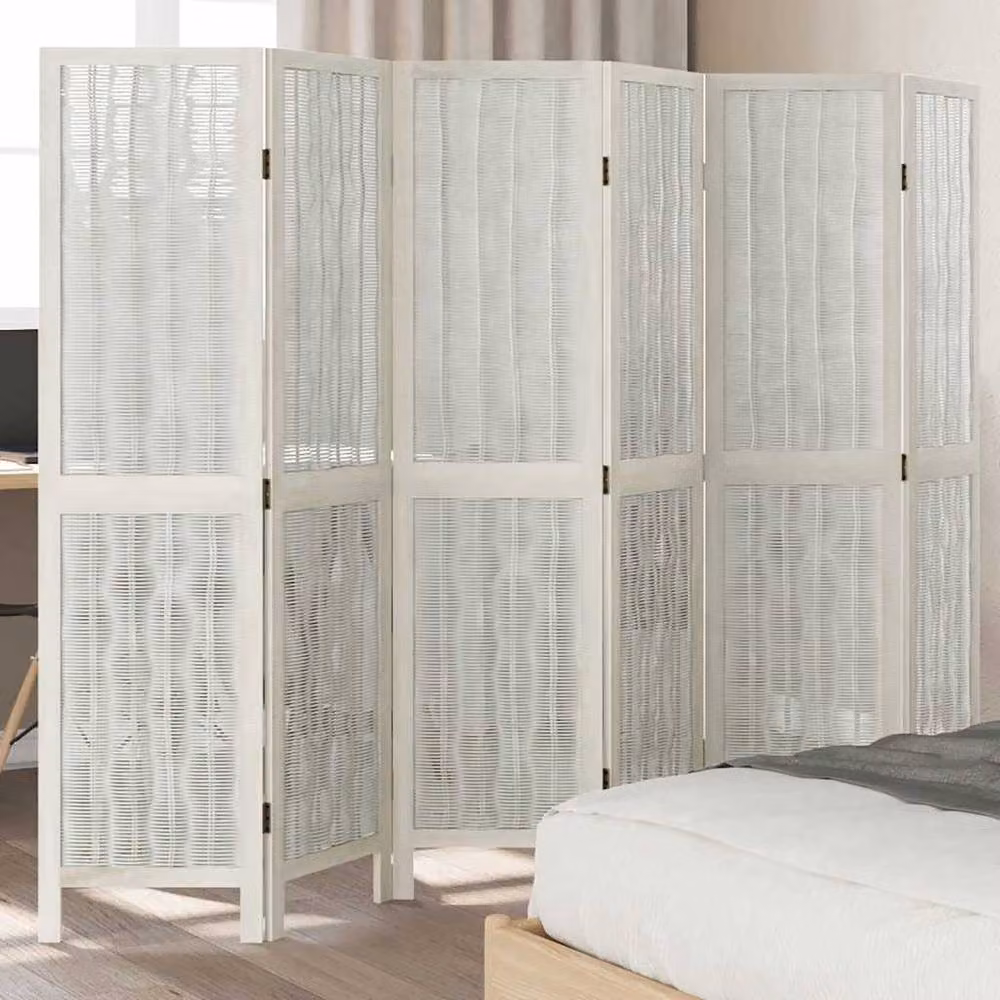 Berkfield Home 6 Panel Room Divider in White Solid Paulownia Wood
