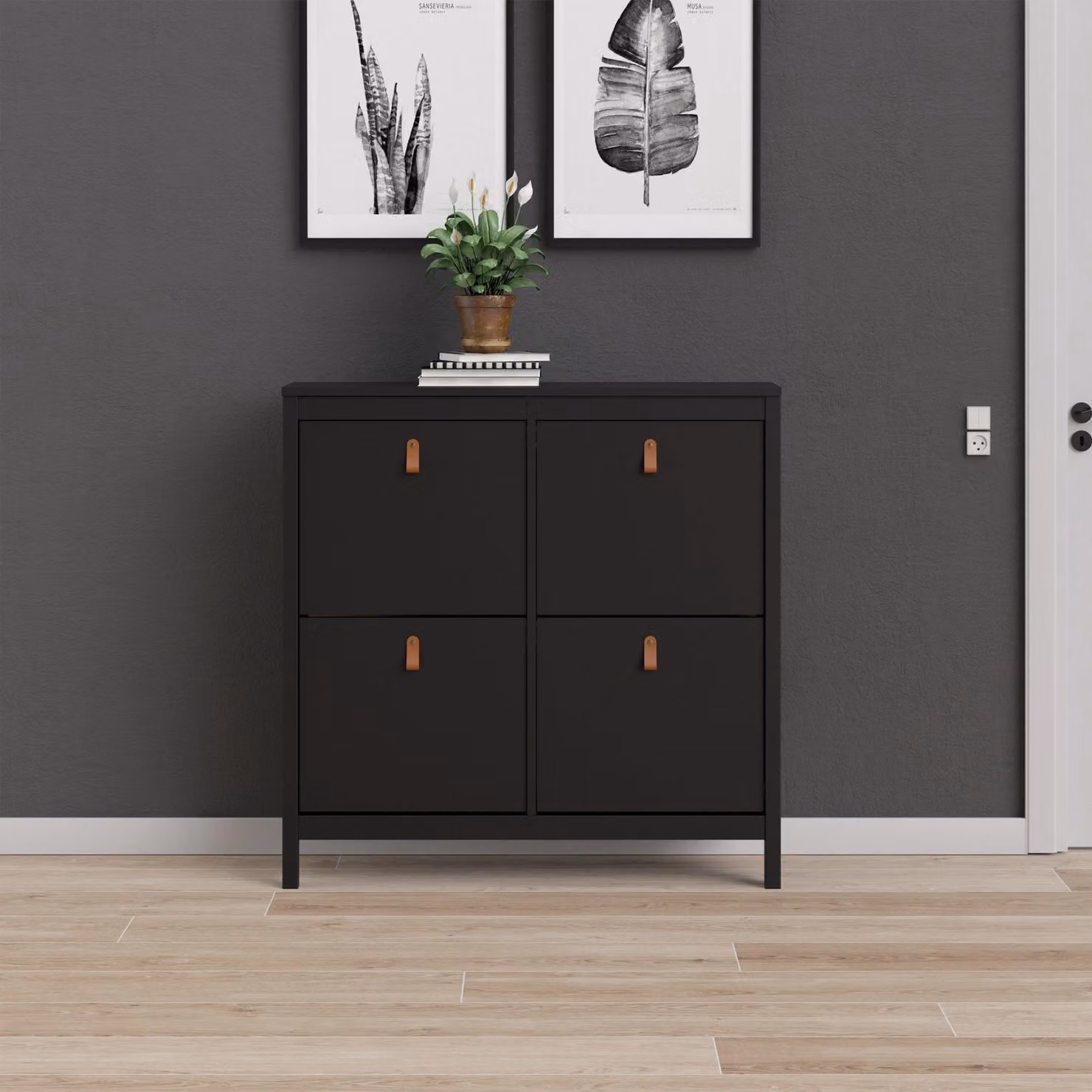 Furniture To Go Barcelona Modern Shoe Cabinet with 4 Tilting Doors in Black or Brown – 3