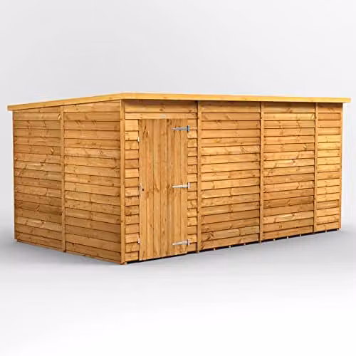 Powersheds Premium Pent Overlap Wooden Storage Shed in Brown, Windowless, with 10mm Extra Thick Timber – 1