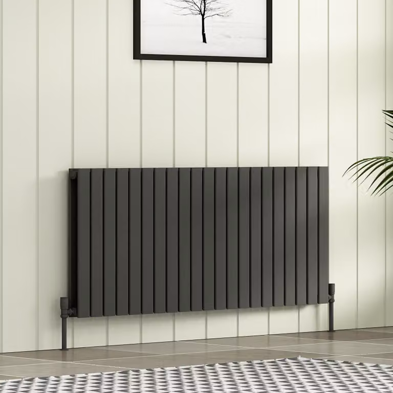 Aurexa Anthracite Horizontal Designer Double Flat Panel Steel Radiator, W: 142.8 cm, H: 60.0 cm