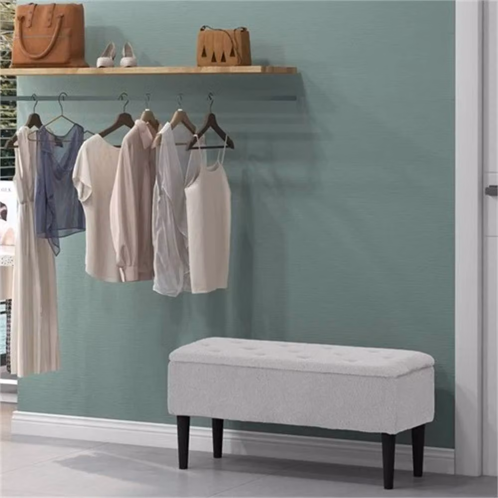 Nordara Grey Fabric Upholstered Ottoman Storage Box with Wooden Legs W/D/H: 120 x 45 x 38 cm – 5
