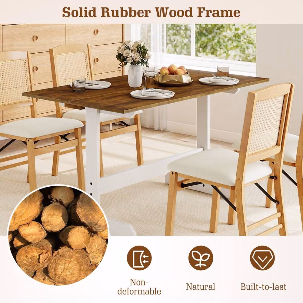 Gymax Brown Rubberwood Solid Wood Trestle Dining Table, 140 cm – 2