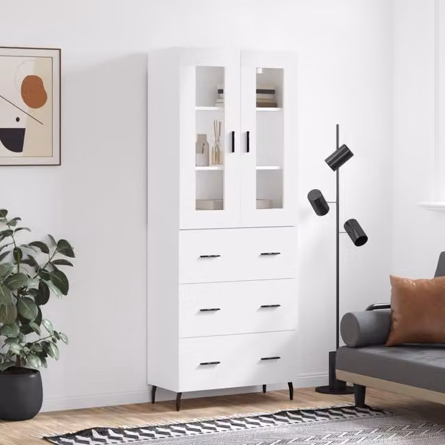 Berkfield Home Modern White Highboard with Internal Shelves, W/D/H: 69.5 x 34 x 180 cm – 1