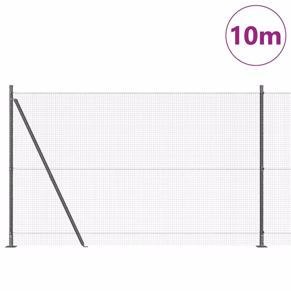 Berkfield Home Grey Steel Welded Wire Fence with 7 Flanged Posts, W: 10 m, H: 1.5 m – 2
