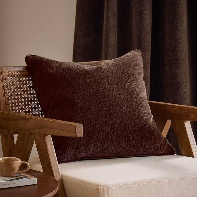 Yard Heath Brown Washed Velvet Textured Square Cushion, W x D: 50 x 50 cm