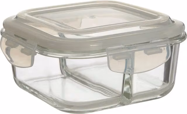Orsina 800 ml Square Glass Food Storage Container with White BPA-Free Lid and Clip Closure, Transparent