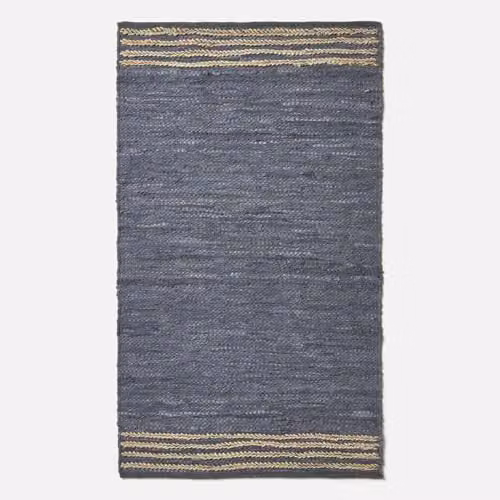 Homescapes Grey Handwoven Striped Leather Rug, W/D/H: 120 x 170 cm – 3