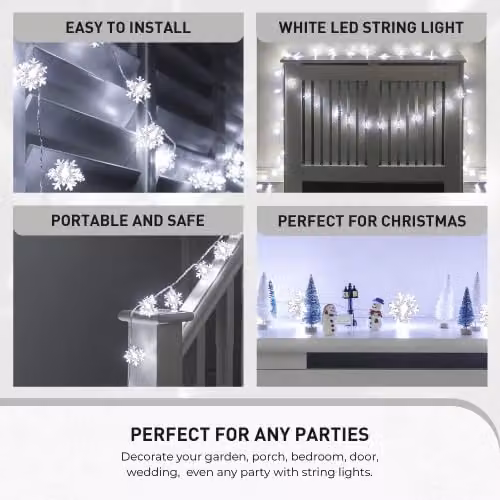 Globrite White Snowflake LED Fairy Lights with 80 Lights and 2 Modes – 4