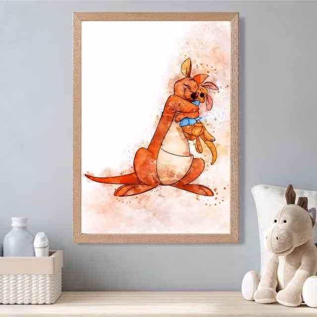 ARTZE Kanga and Roo Winnie the Pooh Watercolour Art Print with Oak Frame, Multicolour, A2