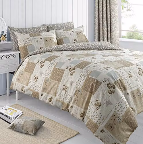 Velosso Maya Reversible Shabby Chic Floral Duvet Cover and Pillowcase Set, Multicolour and Beige, W/D/H: 200 x 200 x 140 cm
