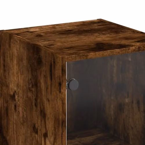 vidaXL Modern Highboard with Glass Doors in Smoked Oak, W/D/H: 35 x 37 x 142 cm – 4