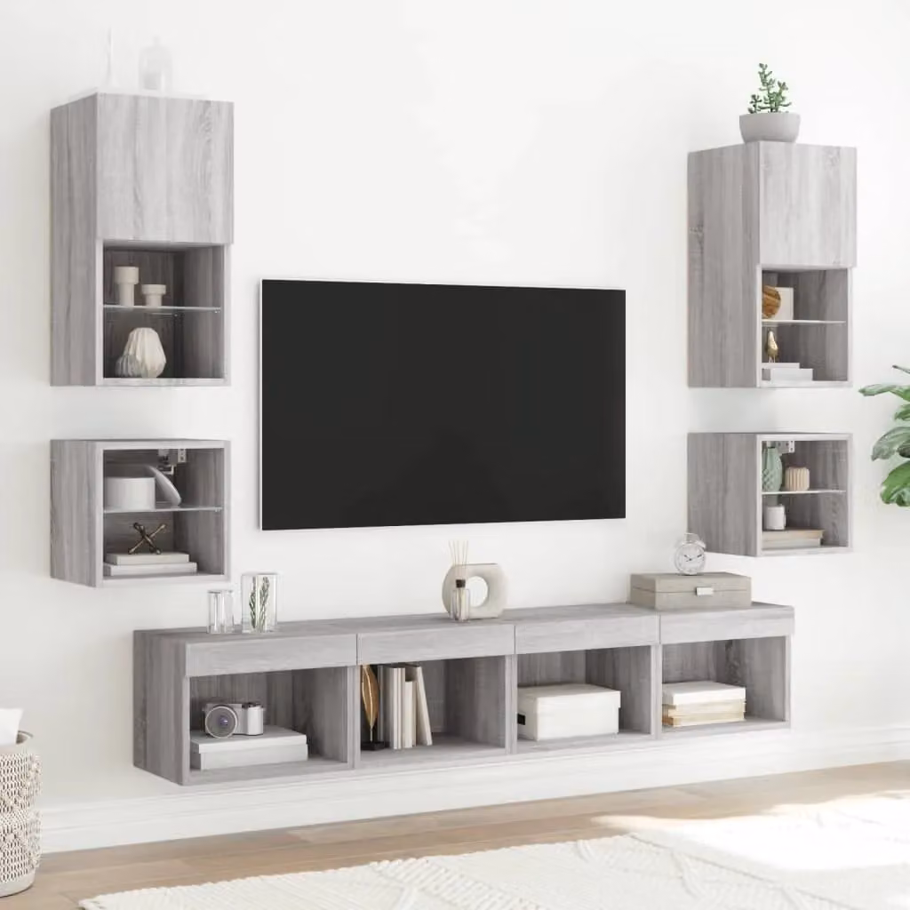 Berkfield Home Wall-mounted Bedside Cabinet with Integrated LED Lights in Grey Sonoma – 2