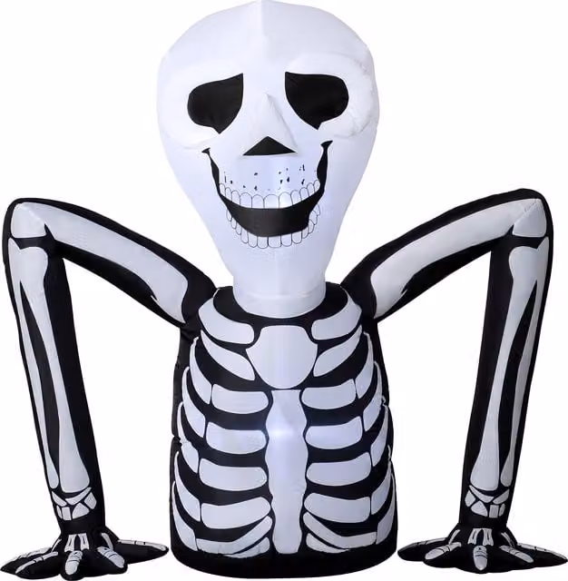 Outsunny Inflatable Ground Crawling Skeleton Halloween Decoration with Built-in LED Lights in White – 1