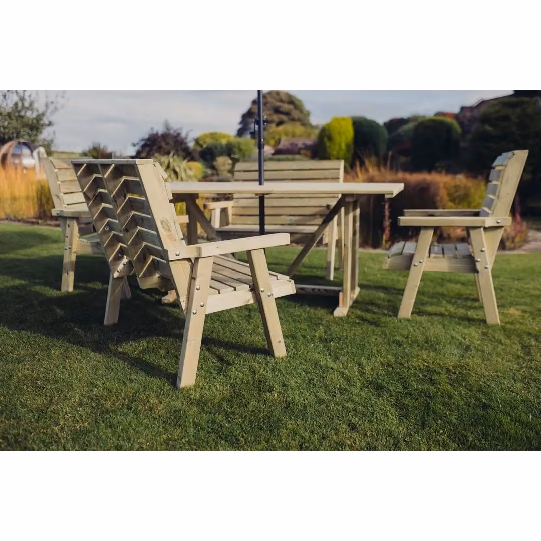 Churnet Valley Garden Furniture Ltd Clover Rectangular Table Set with 2 Chairs and 2 Benches in Brown – 2