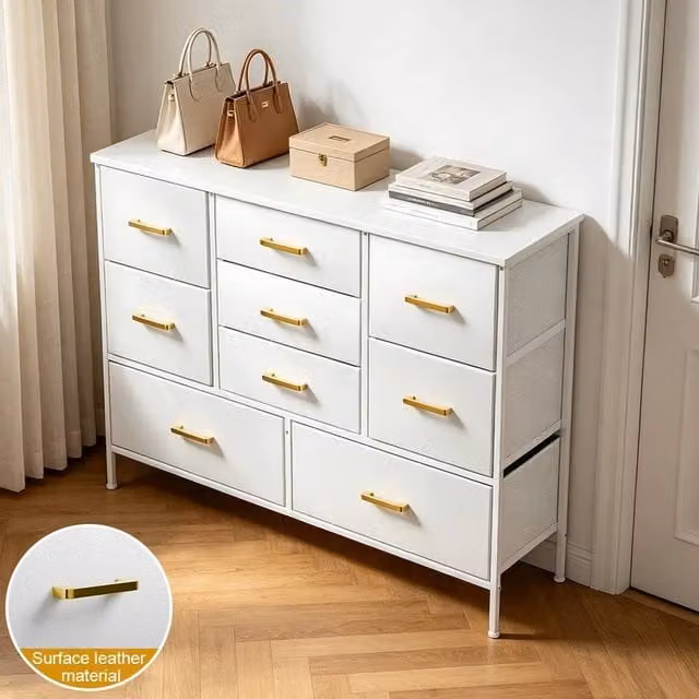 KORVIXA White and Gold Modern Chest of Drawers