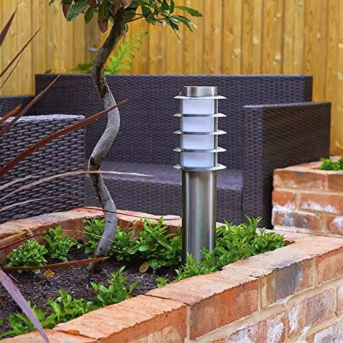MiniSun Set of 4 Modern Stainless Steel Garden Bollard Light Posts with 4W Warm White LED Bulbs, Silver – 2