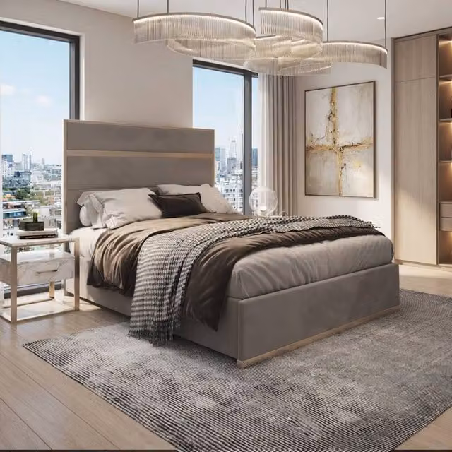 Casani Flookburgh King Size Upholstered Velvet Bed Frame in Grey with Metal Details W/D/H: 180 x 200 cm – 1