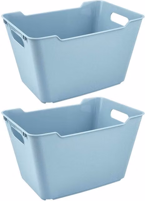 Keeeper Set of 2 Stackable Plastic Storage Boxes with Textured Surface, Blue, 12L, W: 35.5 cm, D: 20.0 cm, H: 23.5 cm