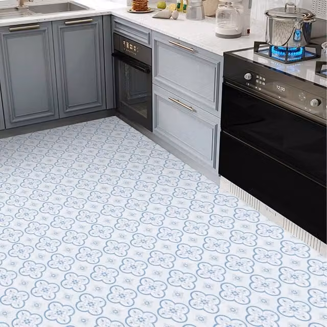 Lifeideas 10 Piece Self Adhesive White Floral PVC Flooring Tiles Set