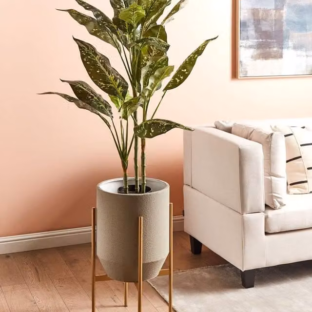 Wyld and Coco Grey and Gold Metal Industrial Plant Stand, W/D/H: 33 x 33 x 62 cm