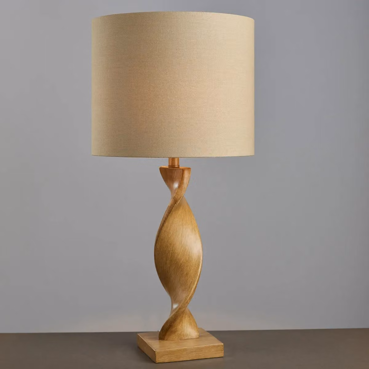 Netlighting Abia Table Lamp with Oak Effect Resin Base and Natural Linen Shade in Brown – 2