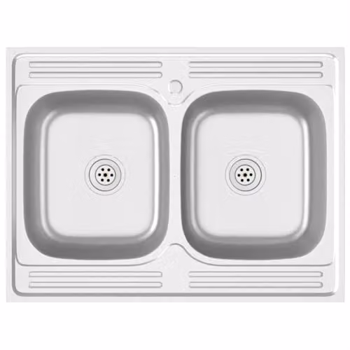 vidaXL Stainless Steel Kitchen Sink with Double Basins, Silver, W: 80 cm, D: 60 cm, H: 15.5 cm
