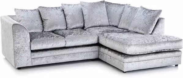 LUXURY LIFE Declan Right Hand Facing L-Shape Corner Sofa in Silver Crushed Velvet Fabric