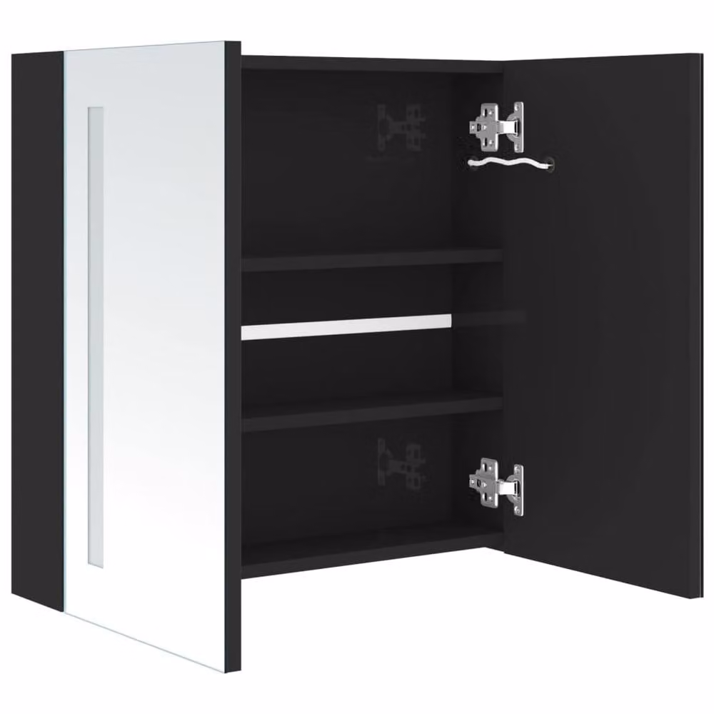 Berkfield Home LED Bathroom Mirror Cabinet in Glossy Black, W: 62 cm, H: 60 cm, D: 14 cm – 3