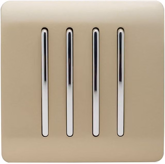 Trendi 4 Gang 2 Way Flush Rocker Single Plate Tactile Light Switch in Gold