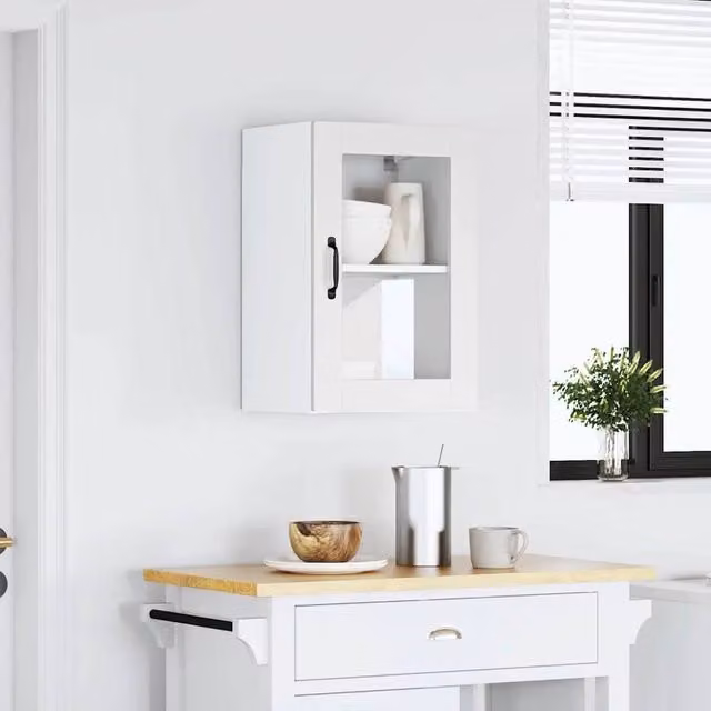 Berkfield Home Porto White Kitchen Wall Cabinet with Glass Doors, W/D/H: 60.0 x 31.0 x 40.0 cm