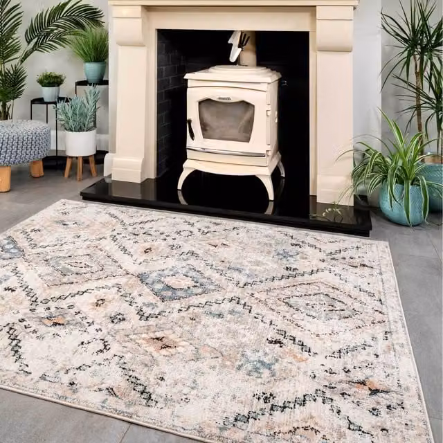The Rug House Distressed Aztec Ethnic Boho Living Area Rug, Multicolour, W: 290 cm, D: 200 cm