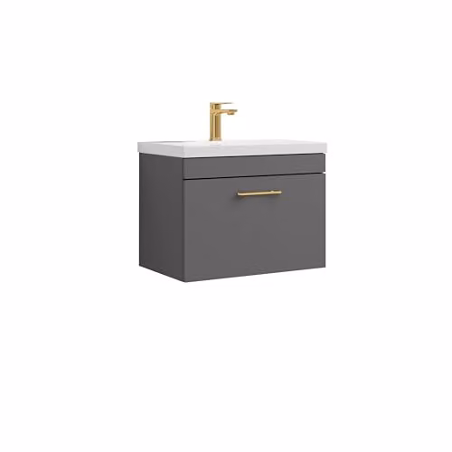 Balterley Modern Wall Mounted Grey Glossy Bathroom Vanity Unit with Basin and Soft Close Drawer W/D/H: 60 x 39 x 47.1 cm – 4