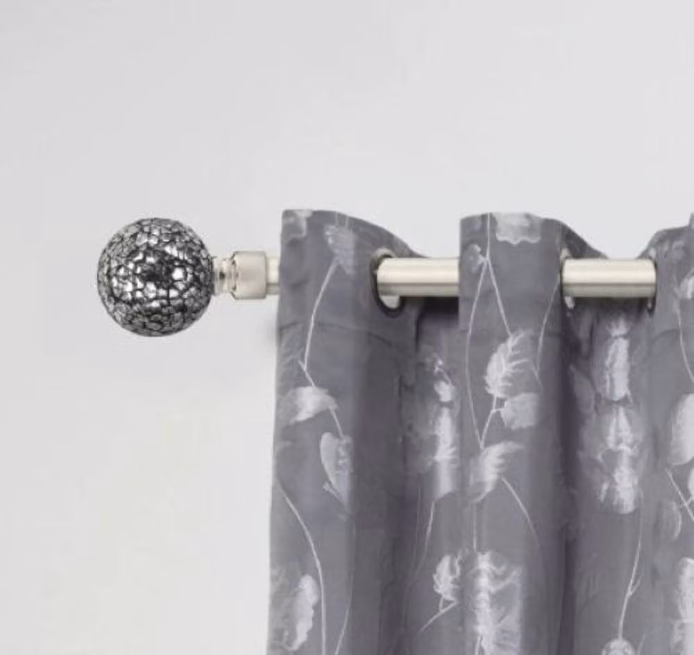 New Edge Blinds 16-19mm Mirrored Extendable Eyelet Curtain Pole Set in Silver, Width: 120 cm – 2