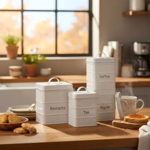 Harbour Housewares 4pc Metal Kitchen Canister Set in White and Grey with Airtight Lids – 2