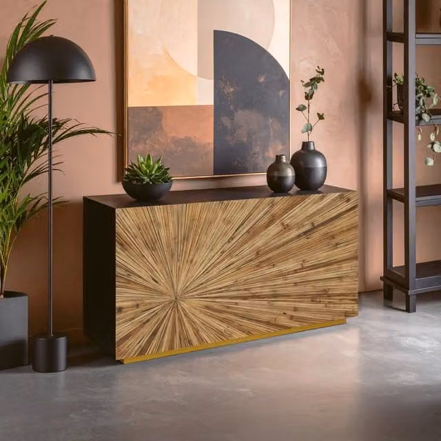 Orsina Gabelle Brown Geometric Wood and Metal Console Table – 1
