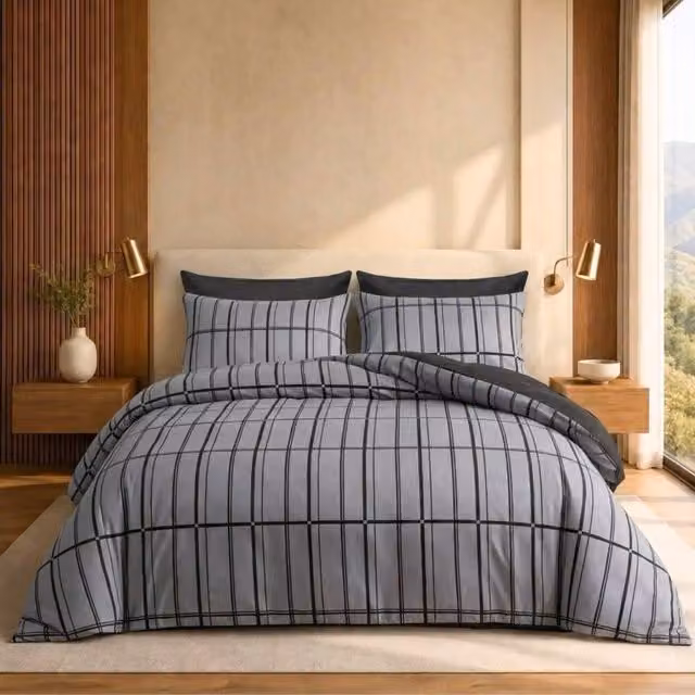 Pamposh Reversible Microfibre Duvet Cover and Pillowcase Set, Grey, 200 x 200 cm