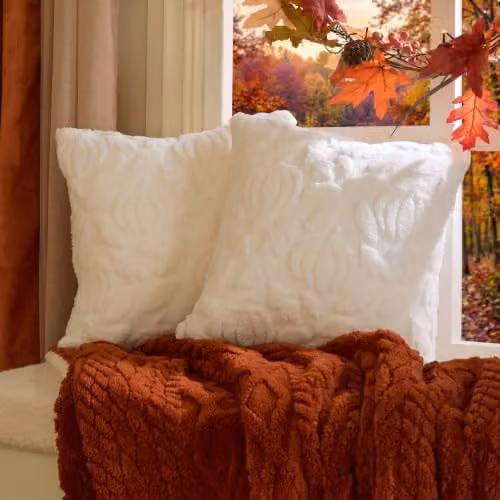 OHS Set of 2 Tufted Pumpkin Autumn Halloween Cushion Covers, Cream, W/D/H: 45 x 45 x 45 cm – 2
