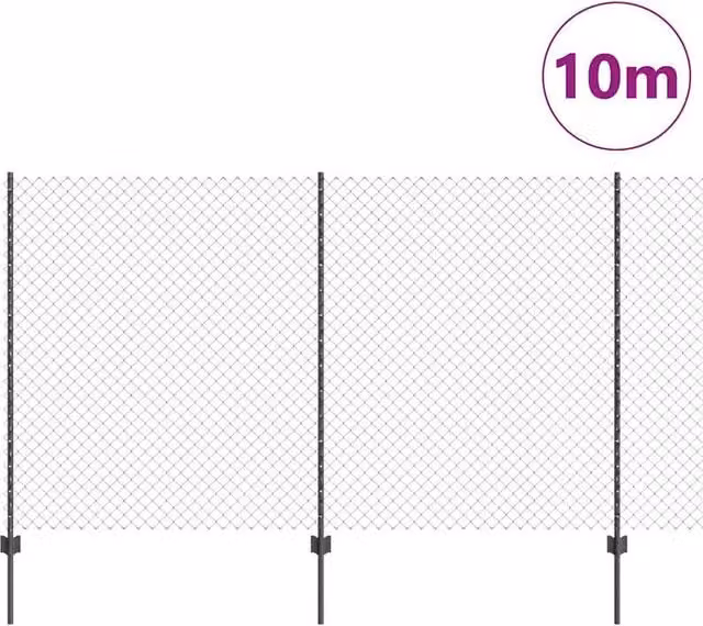 Berkfield Home Sleek Steel Chain Link Fence with 20 U-Posts, Grey, 1.4 x 10 m – 1