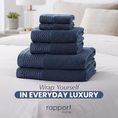 Rapport Home Eden Weave 6-Piece Cotton Towel Set in Blue, 500GSM Soft Absorbent Towels – 7